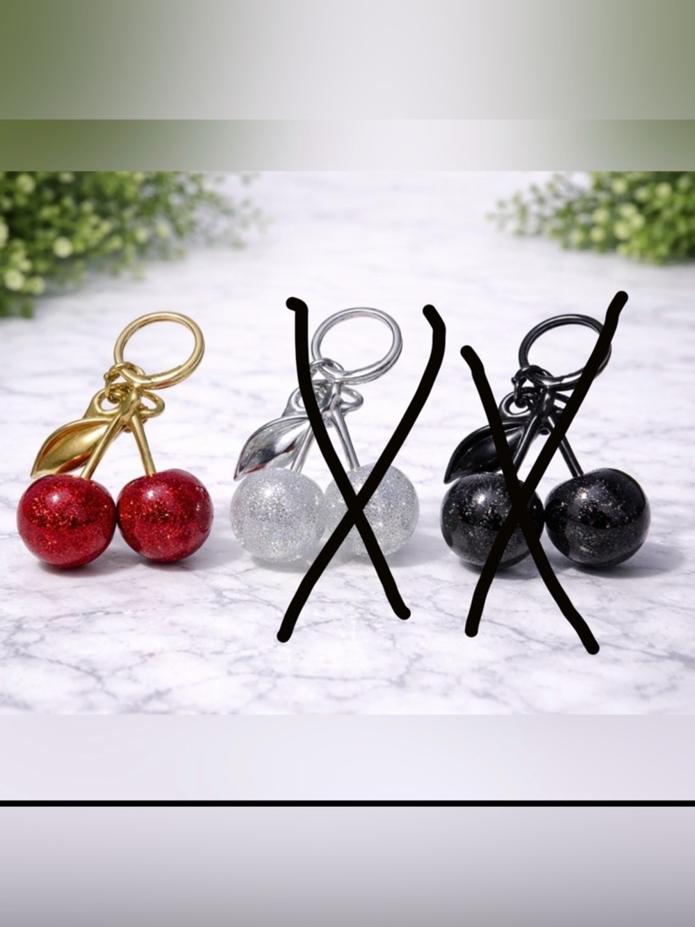 Elegant Cherry Keychain- Red, - Picture 2 of 4